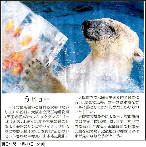 <b>天王寺動物園</b>：ホッキョクグマのゴーゴに氷をプレゼント - 『新世界 <b>...</b>