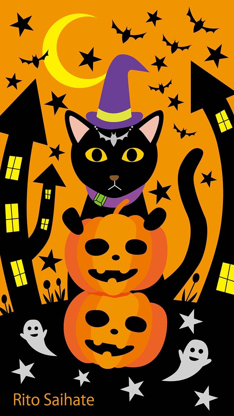 20170929猫iphone壁紙ハロウィンイラスト さいはてりとのギャラリー