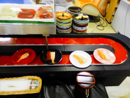 今日の昼ごはんは、回転寿司です。