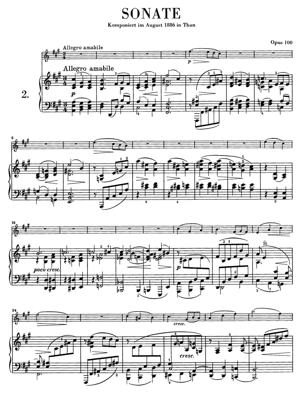 ブラームス「バイオリンソナタ第2番」の楽譜-
