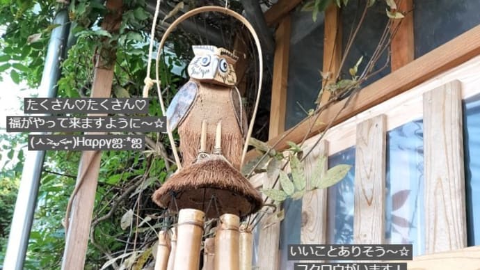 雑貨市場は日曜日OPEN☆いいことありそう♬フクロウのバンブー風鈴!