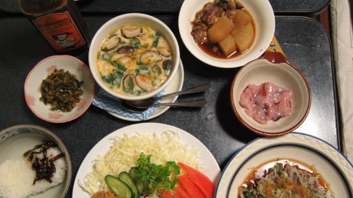 わが家の晩御飯 199(美味しい茶碗蒸しとカツオのたたき)