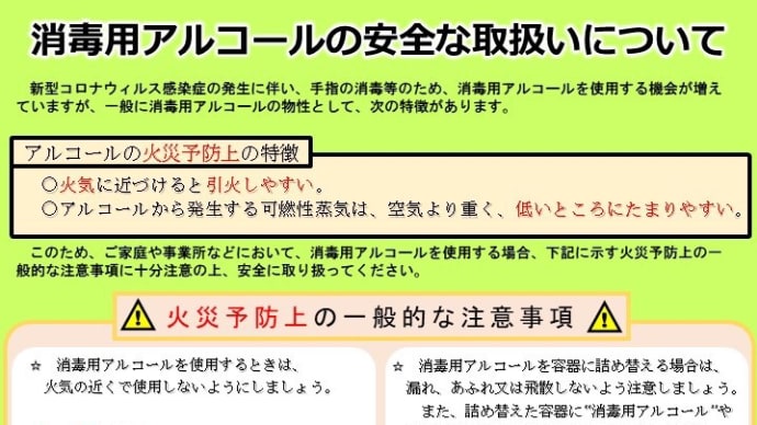 消毒用アルコールの安全な取り扱いについて‼️