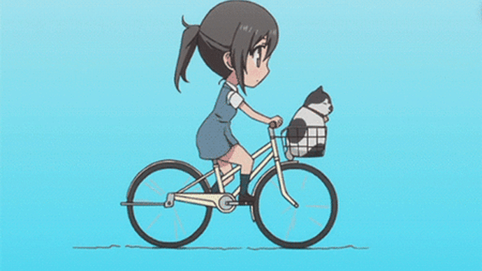 急坂を自転車で登るタイトスカートのお姉さん