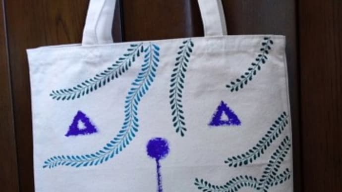 my bag 顔 白地 blue×green