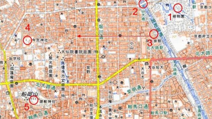 京都散歩;府立植物園 ⇒ 賀茂川 ⇒ 今宮通 ⇒ 今宮神社 ⇒ 船岡山