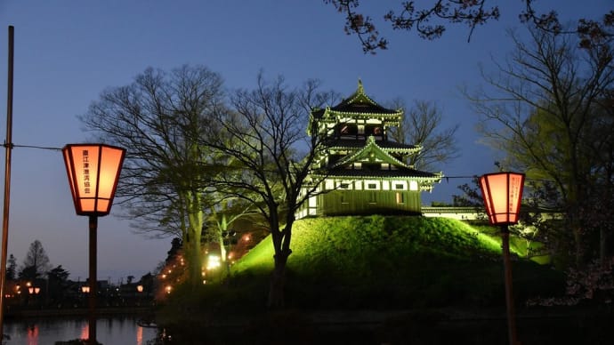 さくら狩り 新潟県上越市 日本三大夜桜 第97回高田城址公園観桜会(7)ウクライナカラーのライトアップ