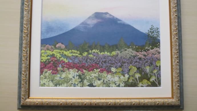 富士山と花畑（押し花）