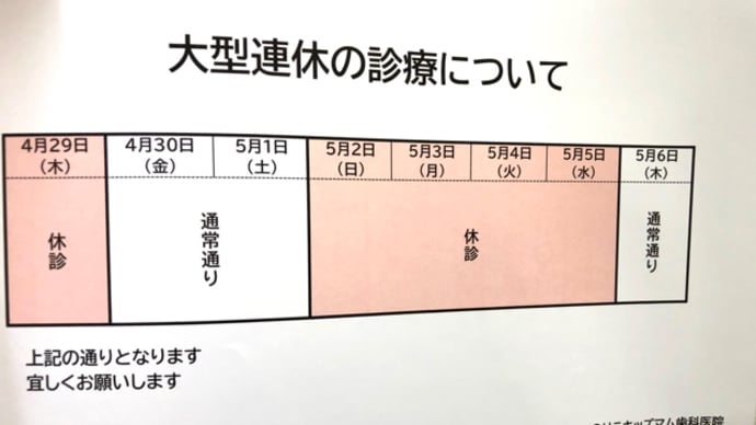 GW連休が迫っています 筑紫野市原田 のりこキッズマム歯科医院