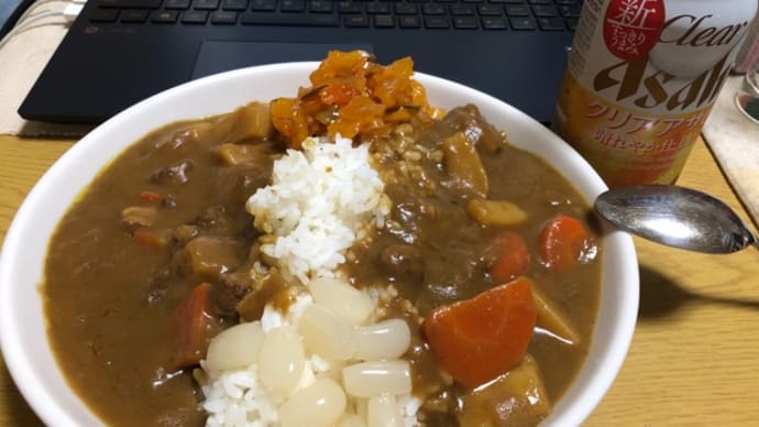 カレーと刺身の連休最終日。