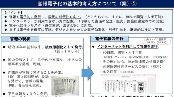 パブコメ「官報電子化の基本的考え方(案)」等に関する意見募集について