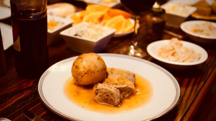 ヒレ肉のビール煮込みの夕食