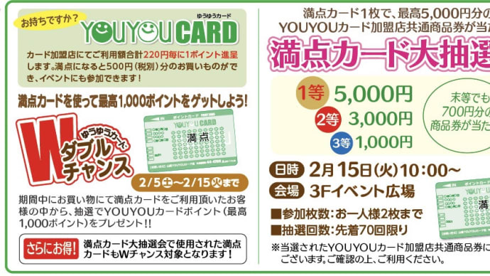 ゆうゆうカードダブルチャンス&満点カード大抽選会のご案内