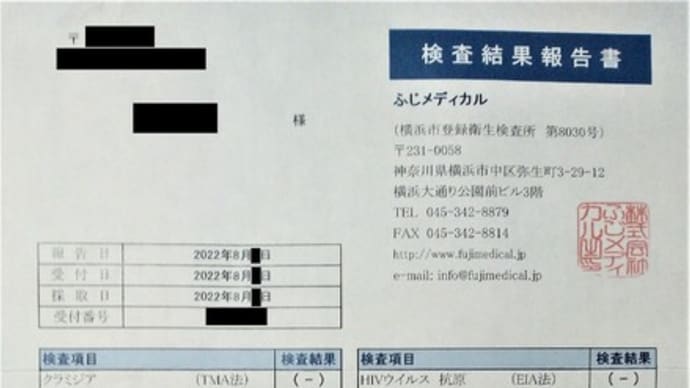 性感染症検査結果2022年8月