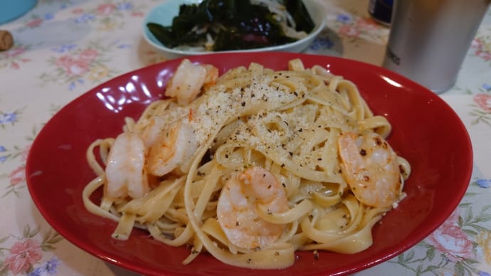 ハワイ名物ガーリックシュリンプをパスタにして