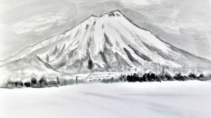 水墨画「冬の岩手山」