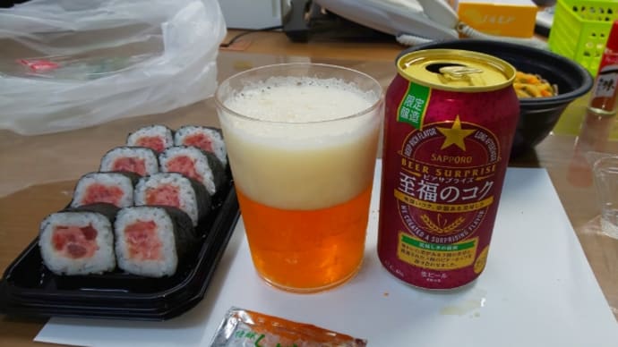 今日の出張晩ごはん。鉄火巻、そば