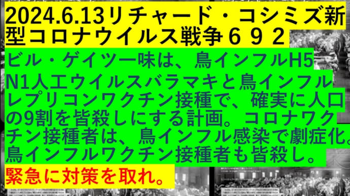 2024.6.13リチャード・コシミズ新型コロナウイルス戦争692動画を公開します。