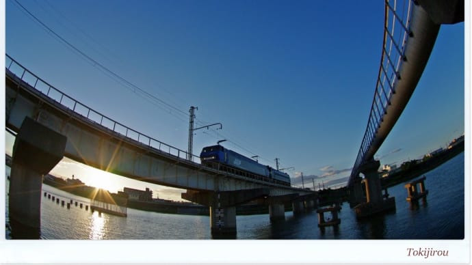 落陽の神崎川橋梁
