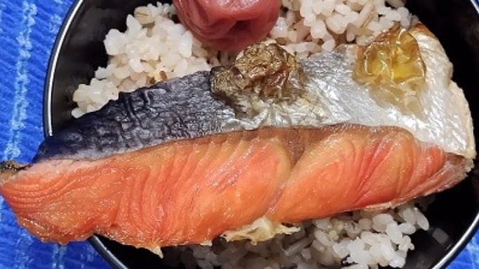 【03/29朝食】アメリカ産甘塩紅鮭、とりえず梅干とでっさっと済ませたんだね:D