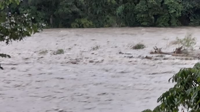 高森町山吹龍口地区での天竜川の増水状況