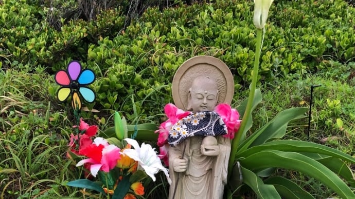 お地蔵様のハマユウがすこーしひらき始めました^_^