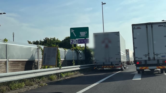 路肩駐車のトラック@サービスエリア出入口 ( ¯⌓¯ )