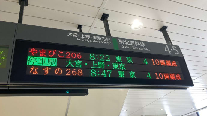 小山 8:22発 やまびこ206号 東京 9:06着