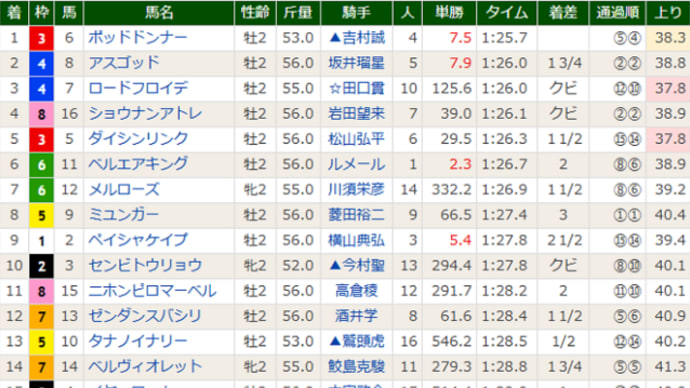 【アスゴッド】頑張ったけど惜しかった… 11/10京都1R・2着