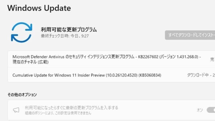Windows 11 Beta チャンネルに 累積更新 (KB5060834) が配信されてきました。