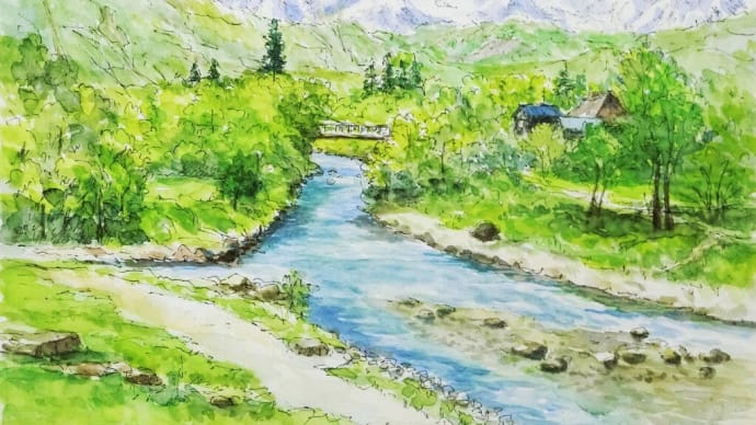 今日は「白馬村」の絵を描きました!