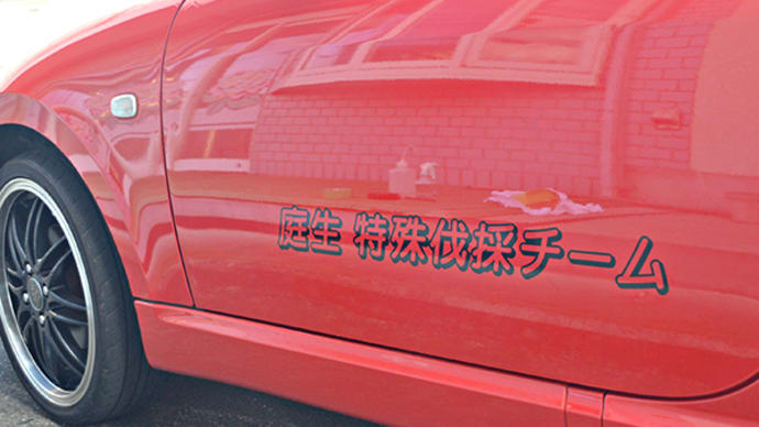 車にカッティングステッカーを貼り付け