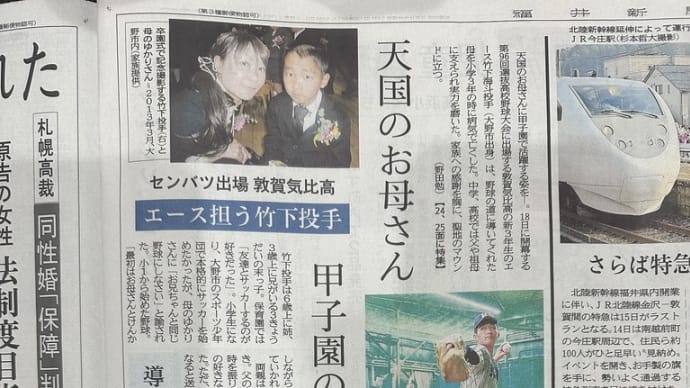 天国のお母さん甲子園の僕を見てｂｙ竹下海斗　福井新聞