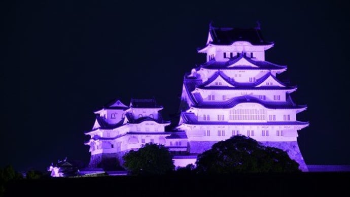 今夜の姫路城 紫色にライトアップされてました