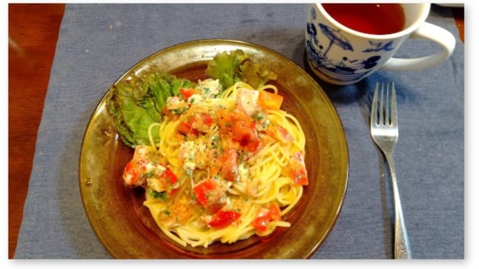妻の外出でお昼に冷製パスタを作る