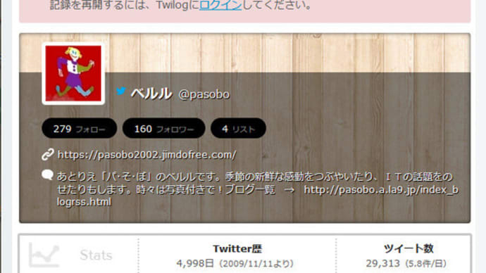 Twitter の twilog が機能していなかった。再設定でOK