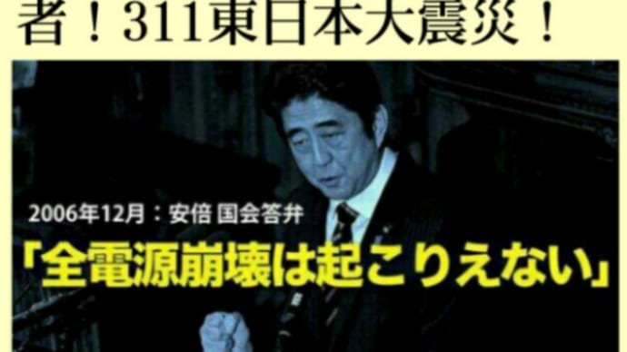 安倍首相が、福島原発事故前に【全電源喪失はありえない】と地震対策を拒否!安倍がバックアップ電源対策をしていれば原発事故は起きなかったかもしれないのだ!重大な事故の最大原因はバックアップ電源の喪失