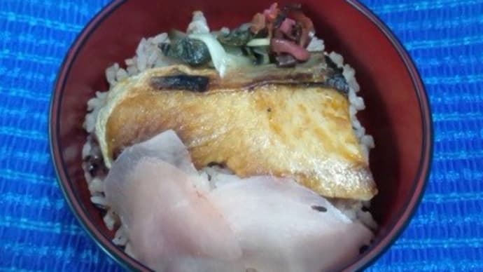 大分県産ブリ塩焼で朝食、朝からど~んっ!><