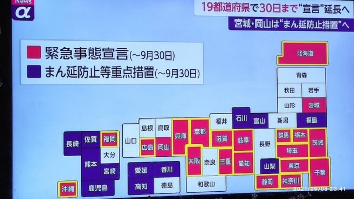 【緊急事態宣言延長】静岡県も期間延期... 9/12→9/30