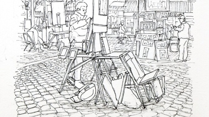 今日は「モンマルトル・テルトル広場」のペン描き下絵です