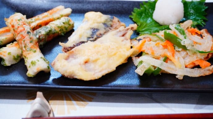 アジの天ぷら、ちくわの磯辺揚げ&餅キムチーズ焼き