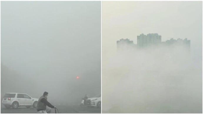 【動画あり】白いスモッグにおおわれる北京 もはや「名物」