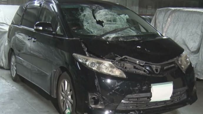 愛知で阿呆ババアがチャリで勝手に四車線を道路を横切り、ワゴン車に打つかって自業自得でくたばる
