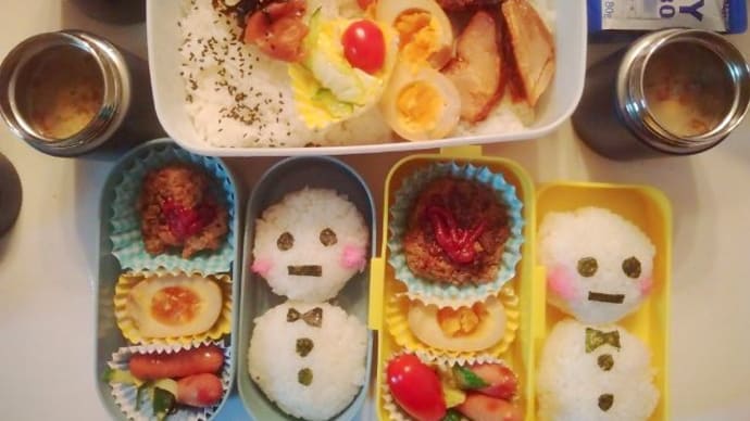 長男、次男、三女お弁当(雪だるまお弁当)12/20