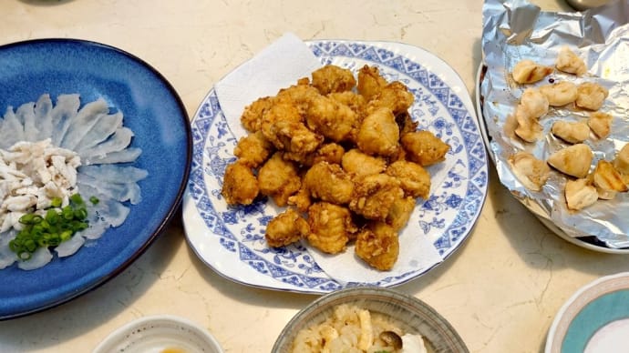 【食】ショウサイフグの刺身・唐揚げ・フグ飯・白子ポン酢・焼き白子