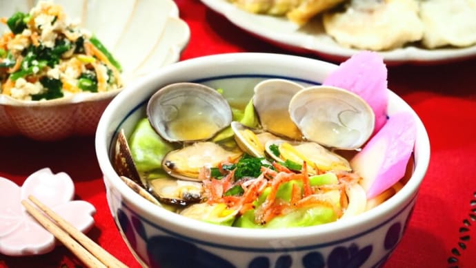 ☆桜えびとあさりの春うどん&アジの天ぷら☆