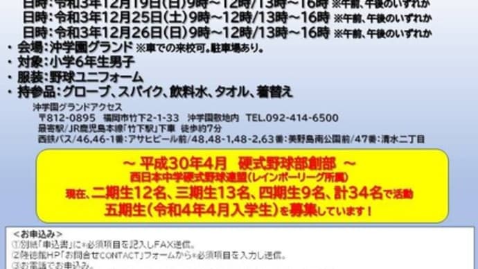2021年12月 隆徳館中学校硬式野球部体験入部のお知らせ