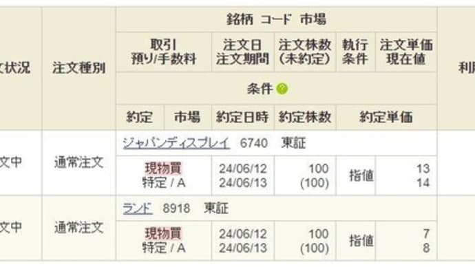 ボロ株購入しました(笑)ジャパンディスプレイ・ランド 100株づつ