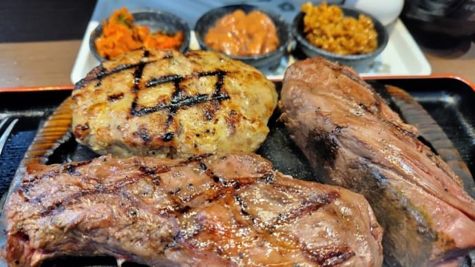感動の肉と米：ハラミステーキダブル＋あらびきハンバーグ