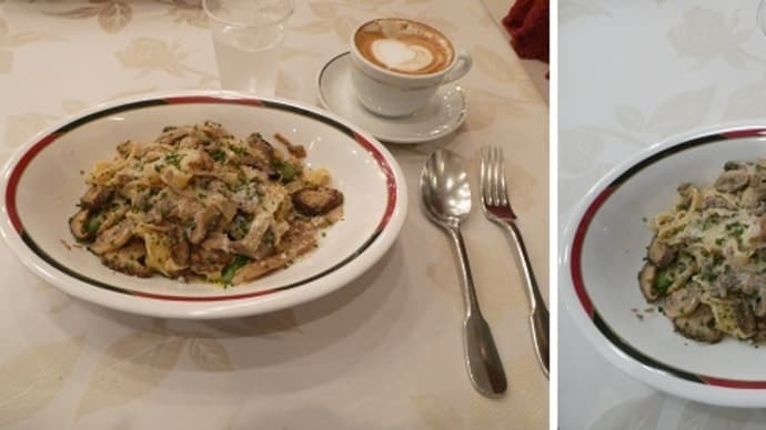 男の料理は、休止～カフェIL VIALEの5種の茸と自家製ベーコンの”タリアテッレ”～